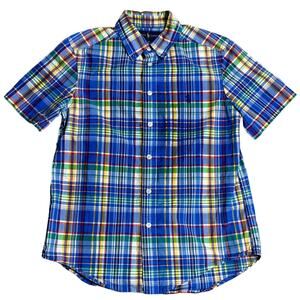 Ralph Lauren Boys Blue Plaid Button Down M 10/12 Euc